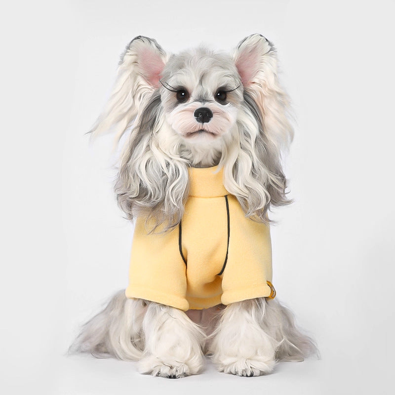 Sous-couche polaire jaune pour la randonnée avec un chien