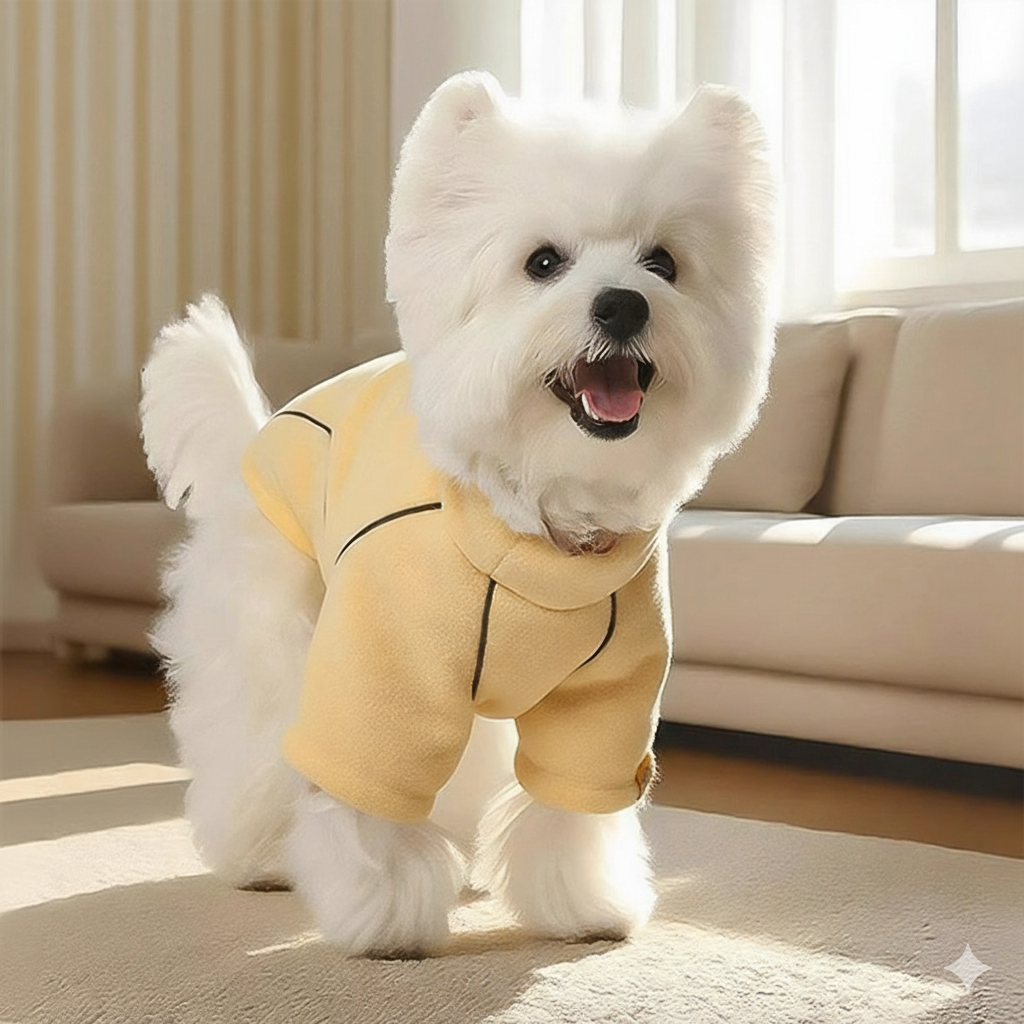 Sous-couche polaire jaune pour la randonnée avec un chien